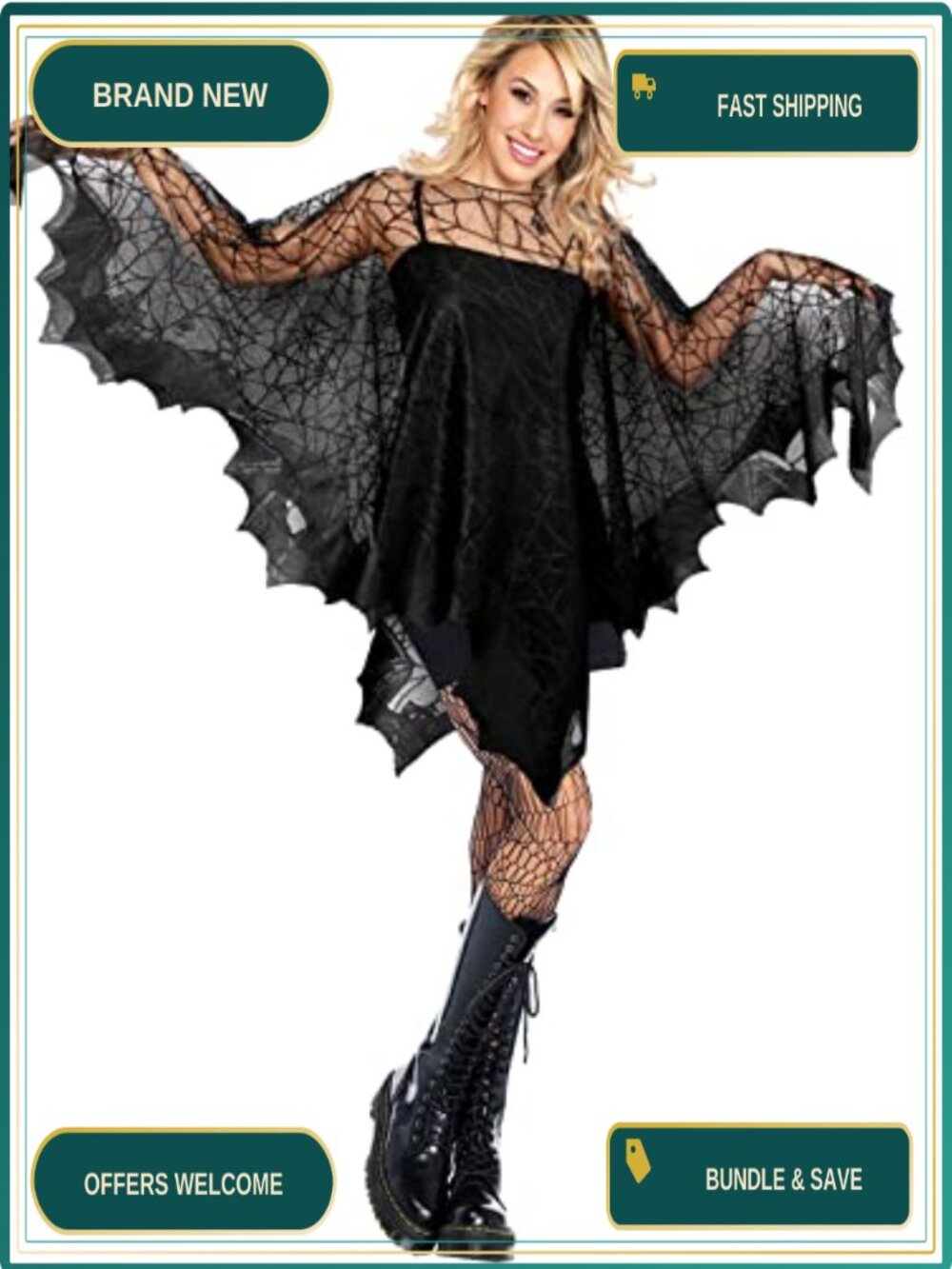 Black Lace Spider Web Poncho Cape Halloween Costume Plus Size Women